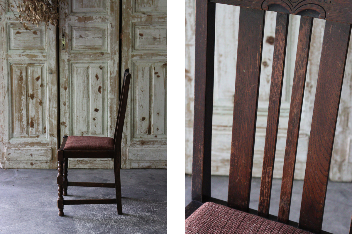 U97-3 イギリスの古い ファブリックの座面 ダイニングチェア 椅子